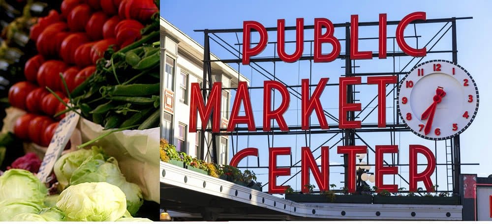 Sign outside Pike Place market that displays the words Public Market Center.