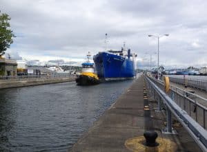 Ballard Locks Big Boat w Tug