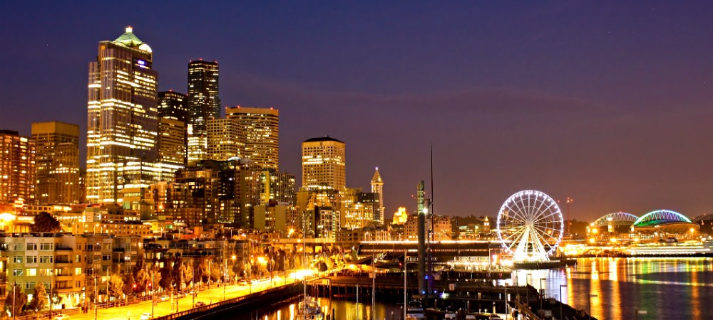 night view of Seattle and Puget Sound